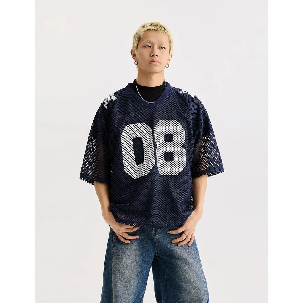 Black loose fit pullover shirt with white letter print and half sleeves