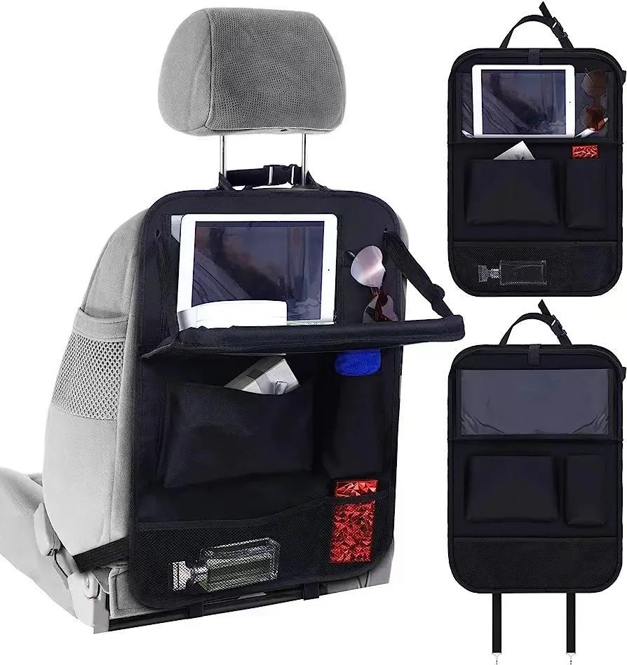 Black Oxford cloth car seat back storage bag for organising buggy accessories and baby essentials
