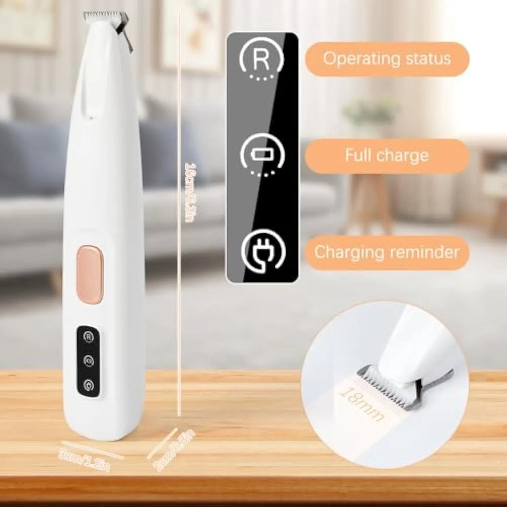 White dog paw trimmer with LED light and rechargeable USB cable