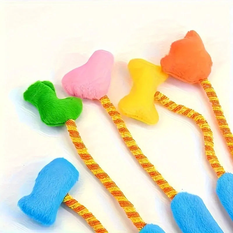 Yellow and blue plush magic glove cat toy with bell on 40cm wand