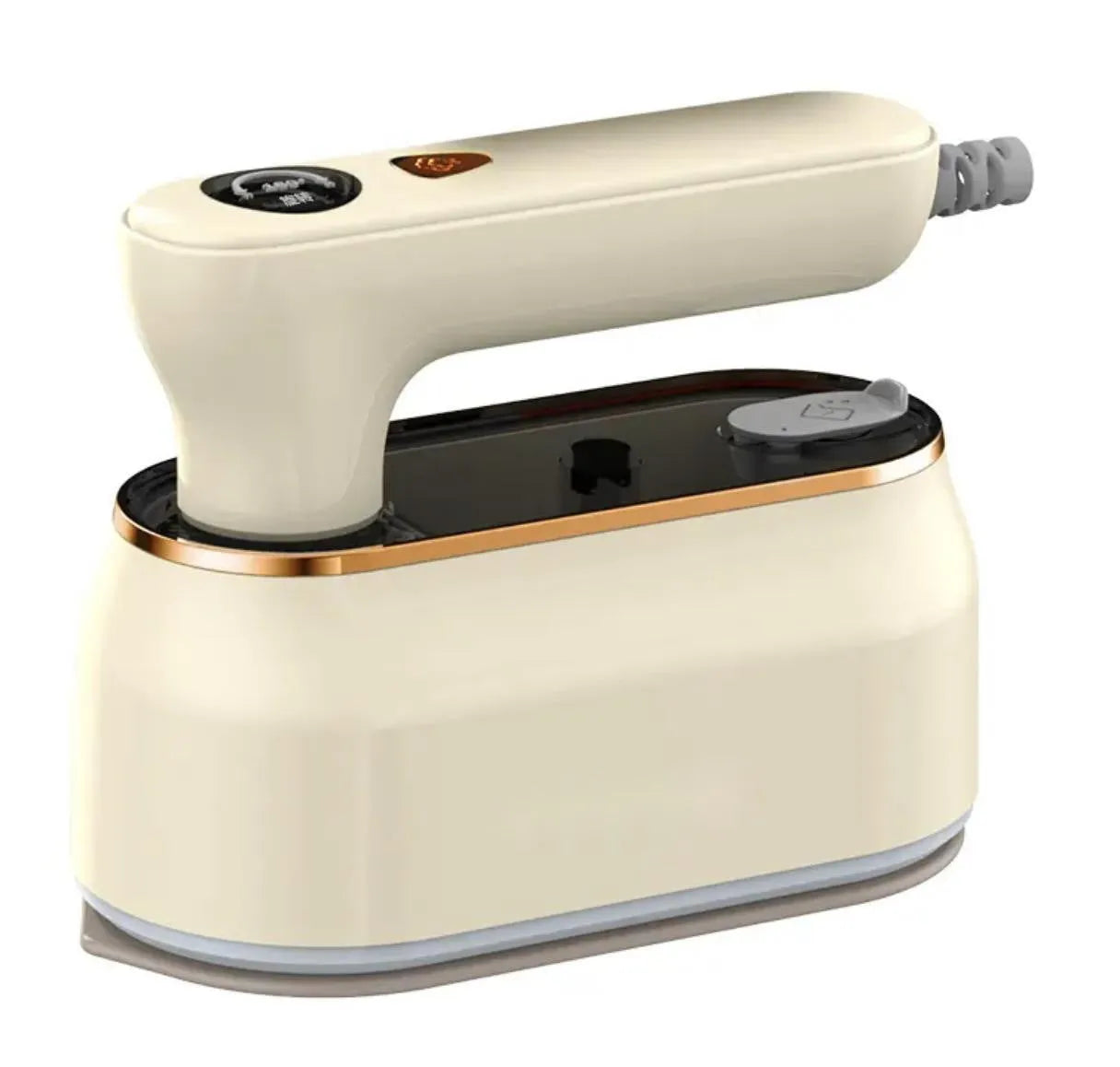 Foldable portable steam iron in Milky White with ceramic base plate and foldable handle