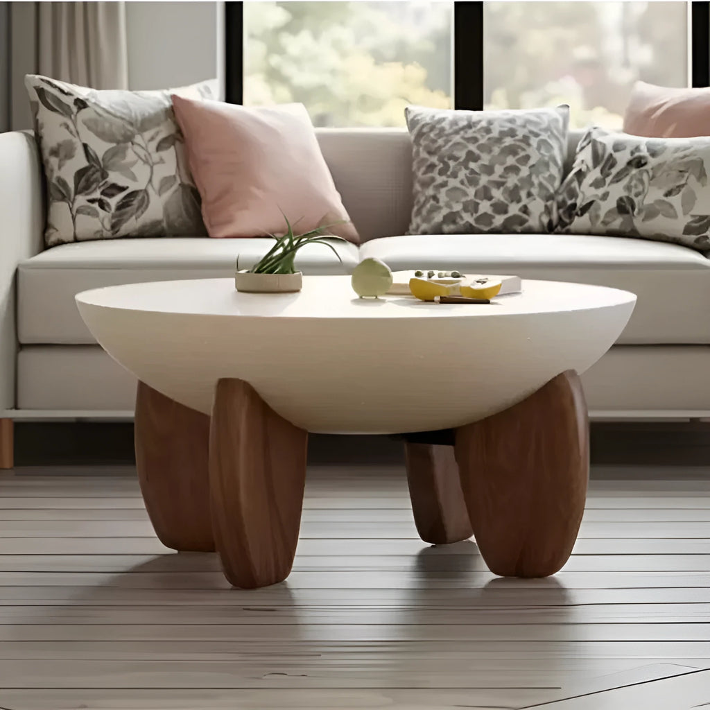 White solid wood coffee table with height adjustment and storage features