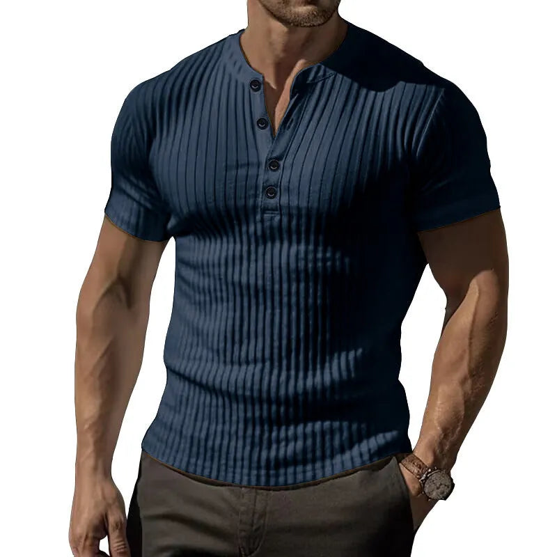 Men's slim-fit short-sleeve sports T-shirt in polyester, shown in army green colour.
