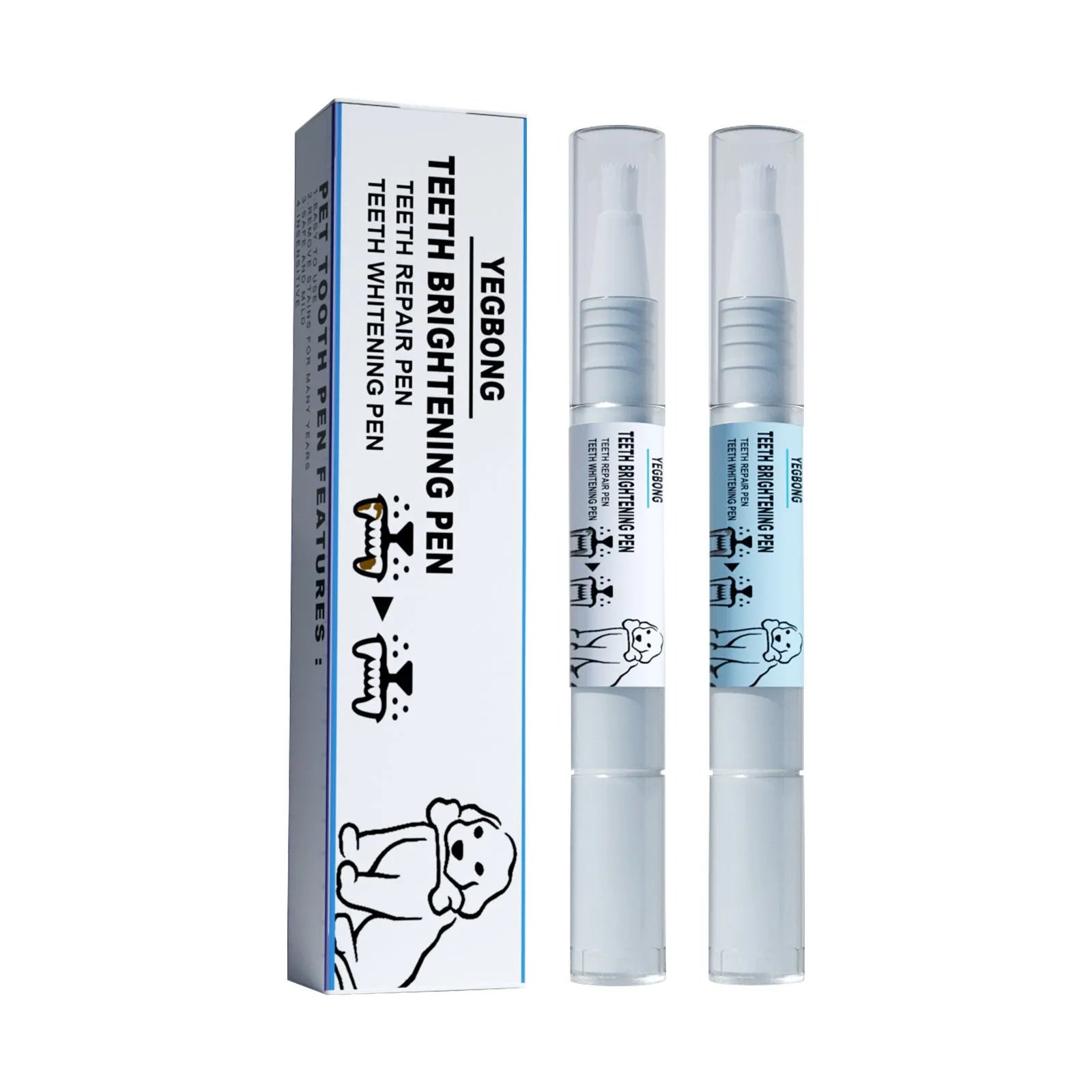 Yegbong pet teeth whitening pen with dual 3ml formula and dental brushes for dogs and cats