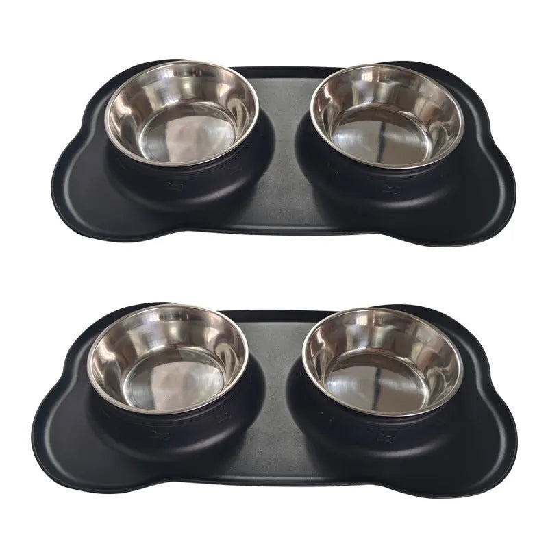 Large silicone dog bowl with stainless steel insert showing double compartment design for food and water separation