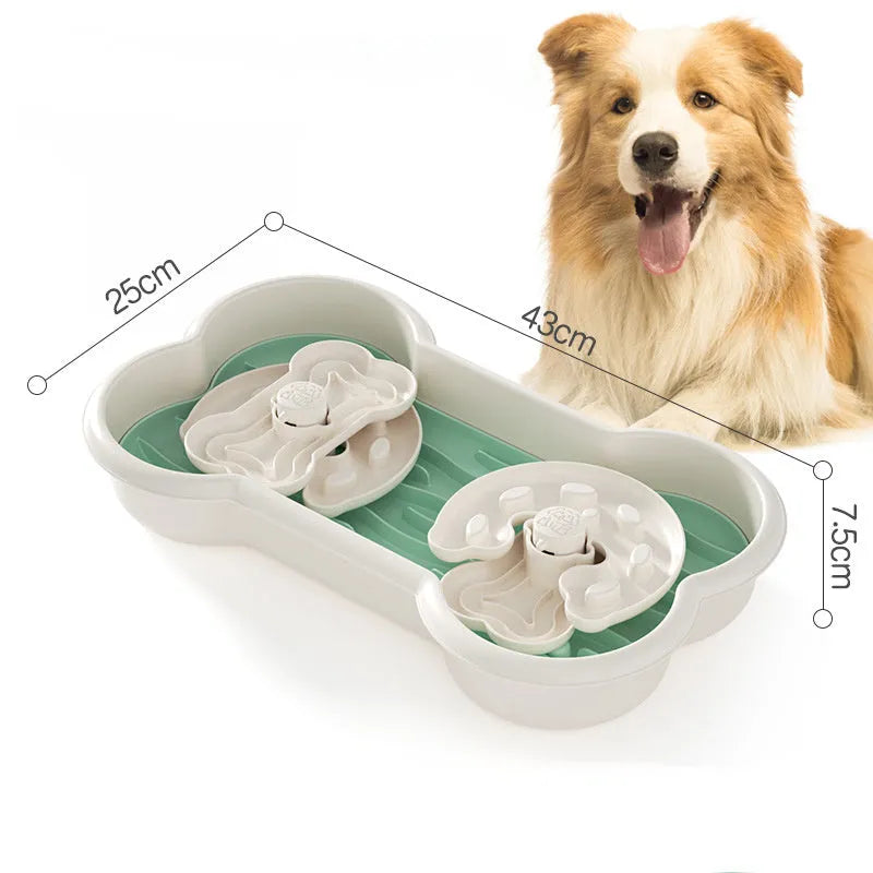 Large green pink yellow slow feeder dog bowl with wave and hump puzzle design for large breed dogs