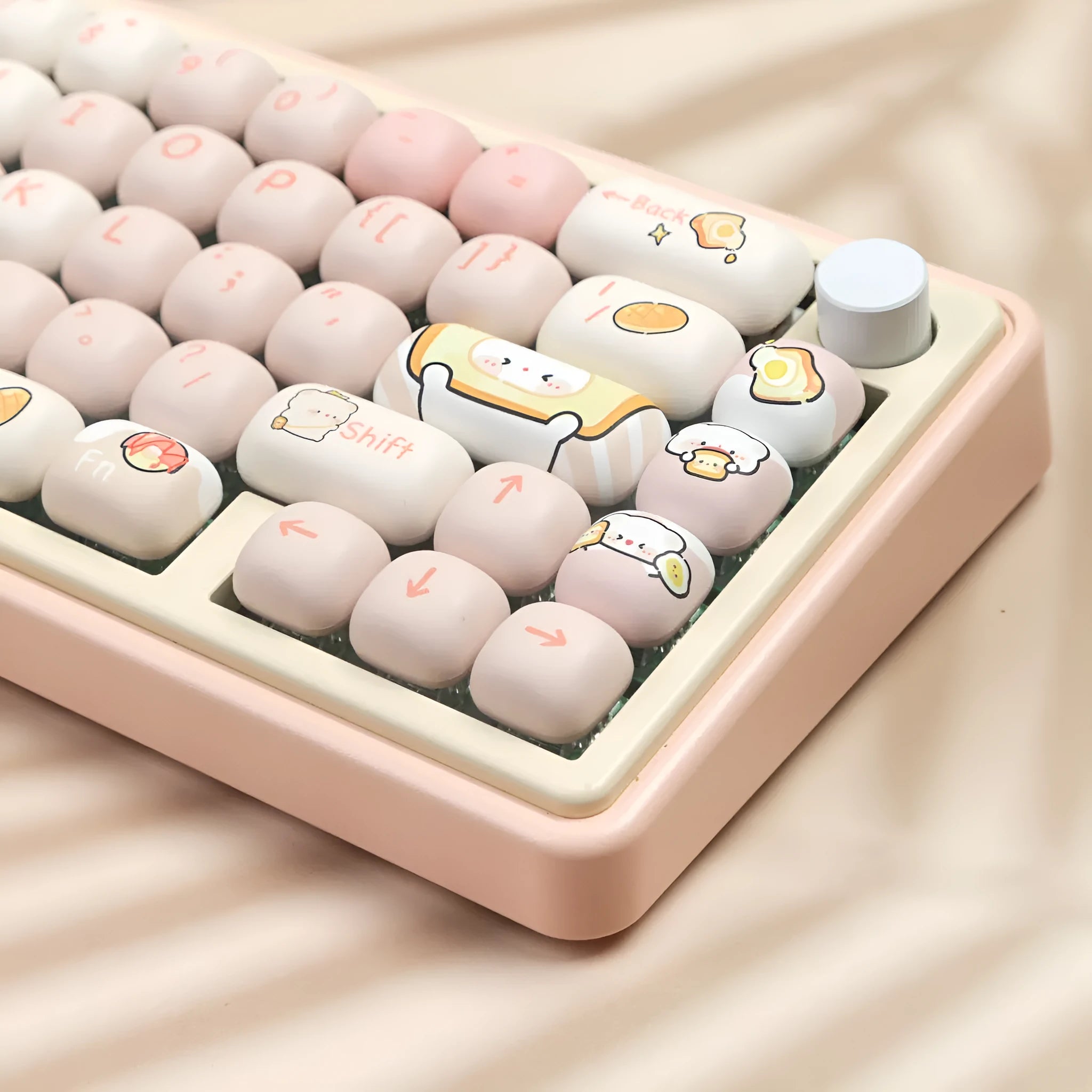 PBT mechanical keyboard key cap set with bread bear artwork in MOG height profile