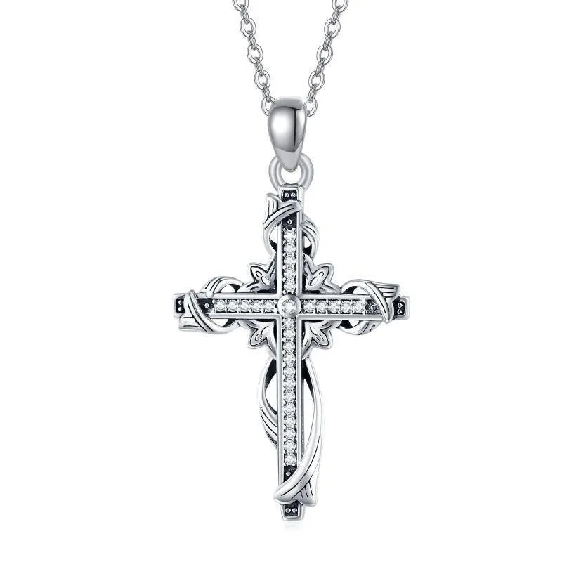 925 sterling silver cross pendant necklace for women, silver colour, 26mm by 17.5mm, 3g weight