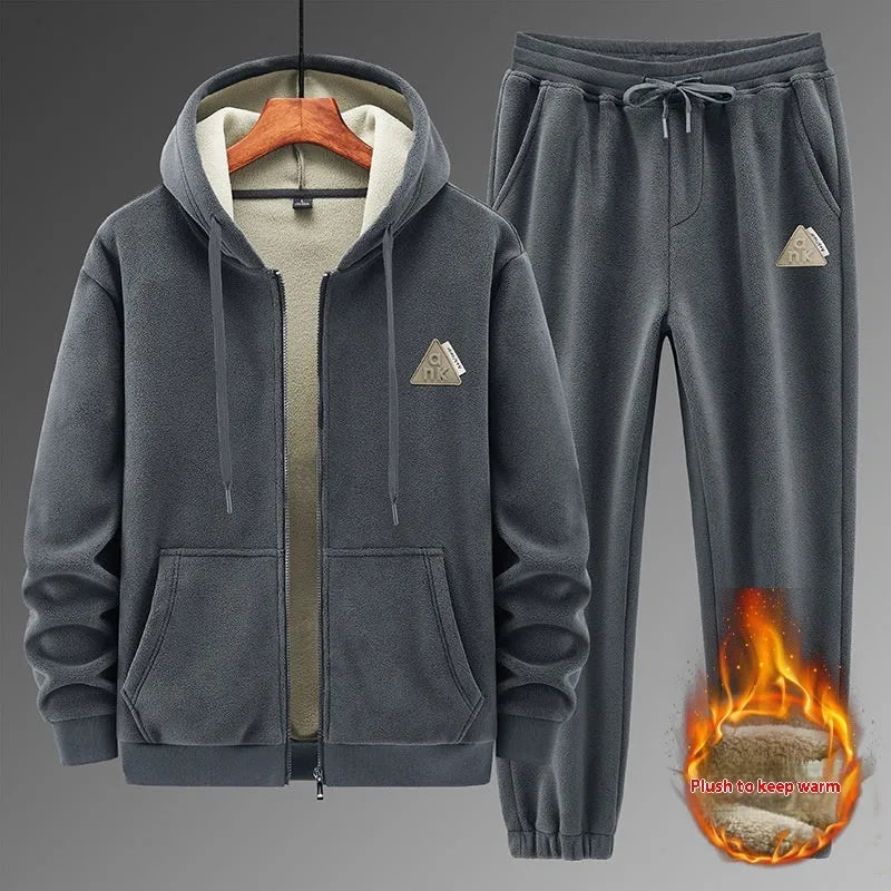 Mens grey cashmere hooded sweater and matching trousers casual sports suit set