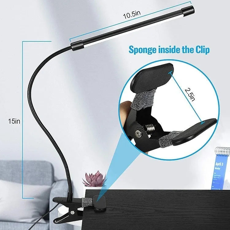 Black and white USB LED desk lamp with 26cm length for study use