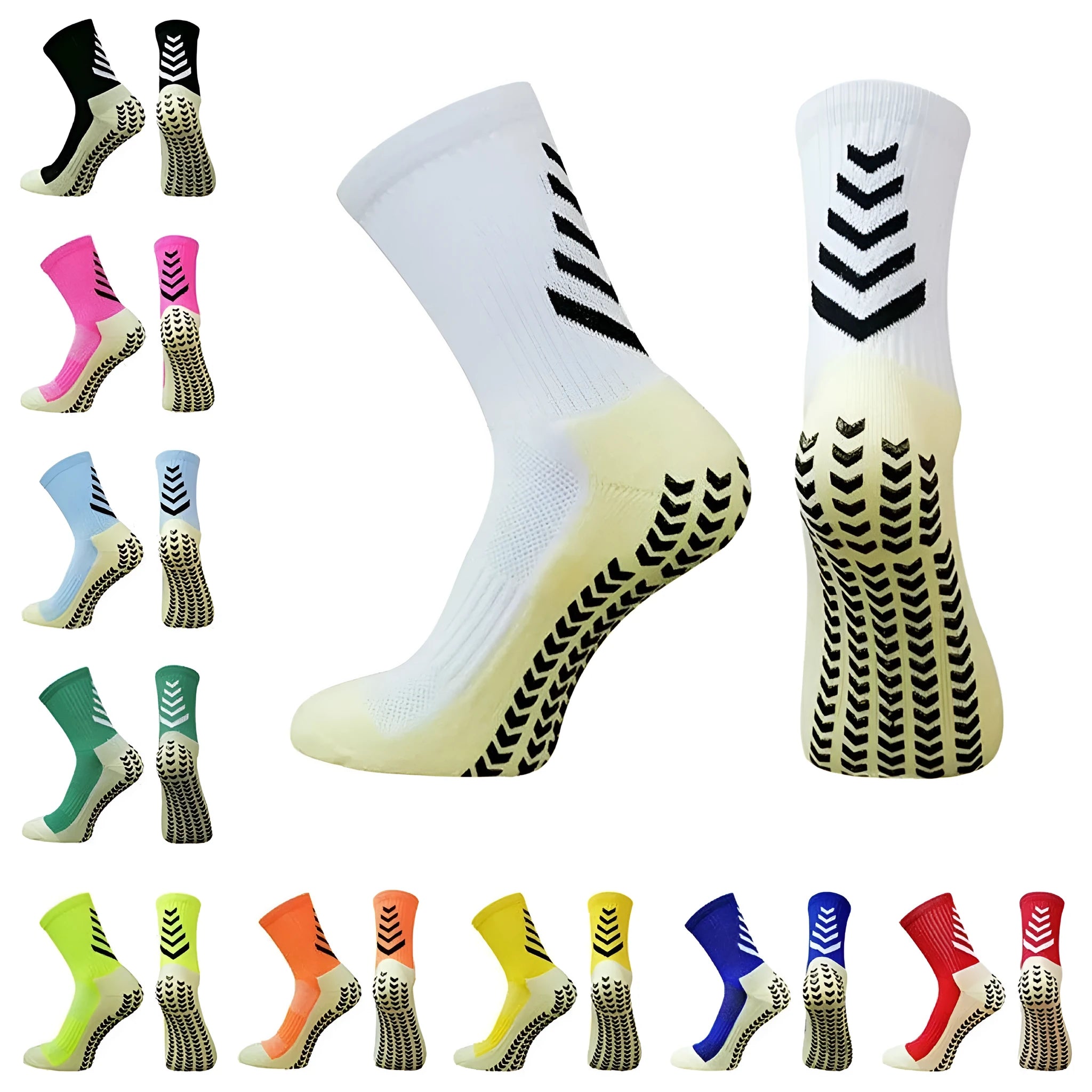 Men's athletic socks with geometric pattern and non-slip silicone grip for football and running