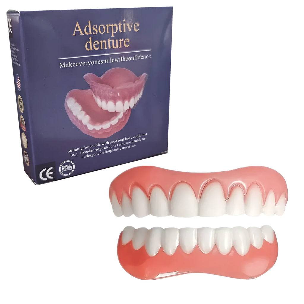 Silicone simulation smile dentures tooth socket in colour box, upper and lower teeth set