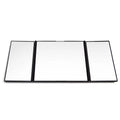 Silver car folding makeup mirror showing compact and opened positions