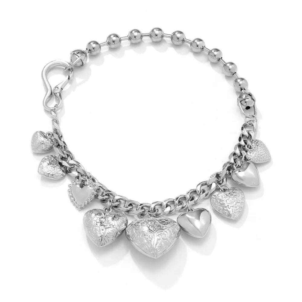 Gold alloy carved heart pendant necklace with adjustable 41-50cm chain