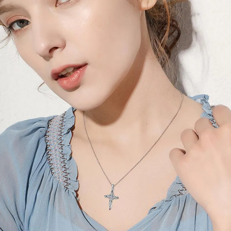 925 sterling silver cross pendant necklace for women, silver colour, 26mm by 17.5mm, 3g weight