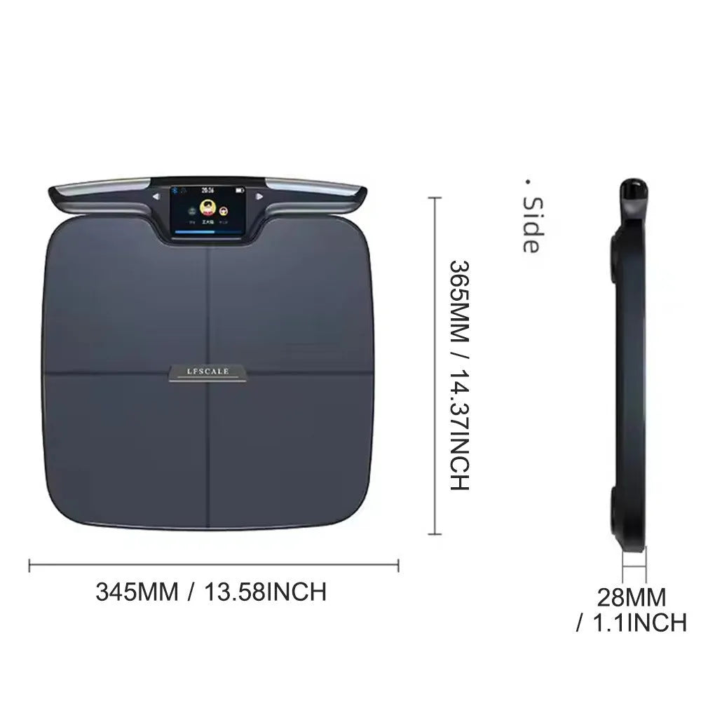 Black eight-electrode body fat scale measuring weight, fat, moisture and calories