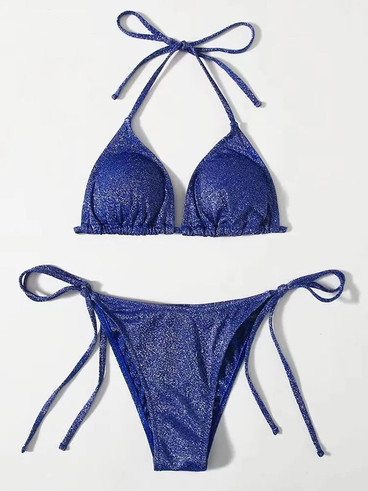Women's split bandage bikini swimsuit in polyester fabric available in six colours