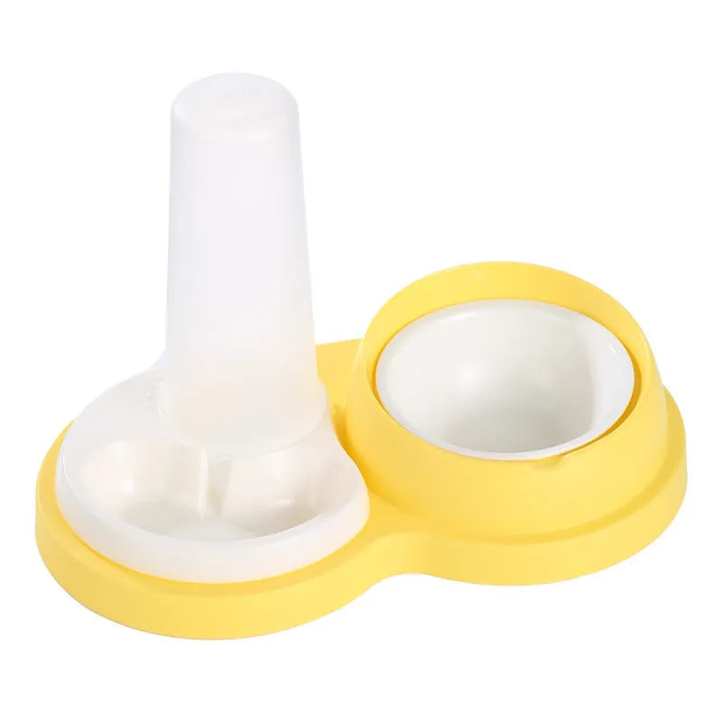 Pet double feeding bowl in gray with PP non-slip base and neck protection design