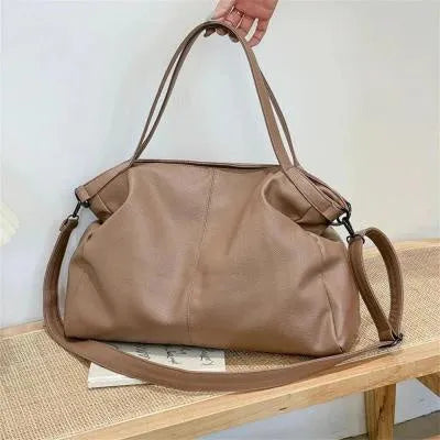 Large soft surface PU messenger tote bag in black with shoulder strap and zipper
