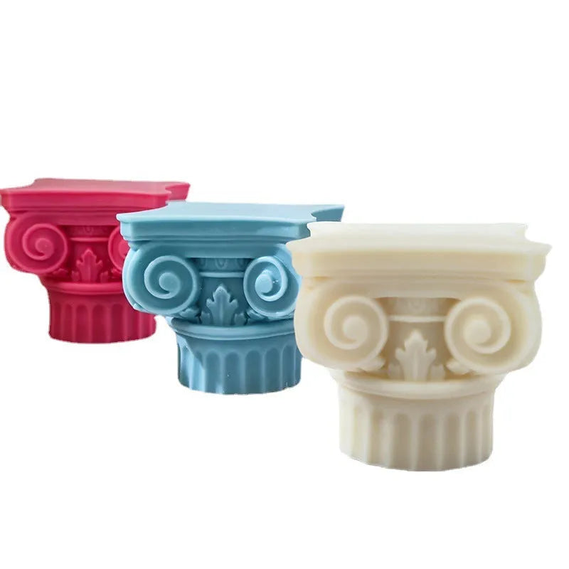 Flexible silicone Roman pillar mould for candles, chocolate, and plaster crafts.