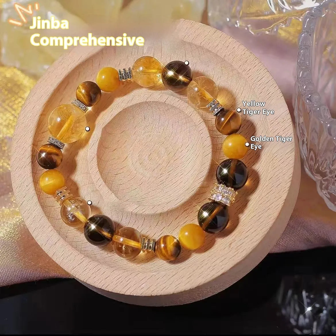 Women's natural yellow tower string crystal bracelet with 10mm Jinba beads