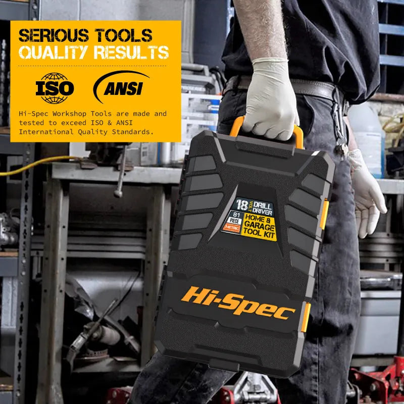 Grey yellow 82-piece furniture repair tool kit in a box with chrome-vanadium steel hardware.