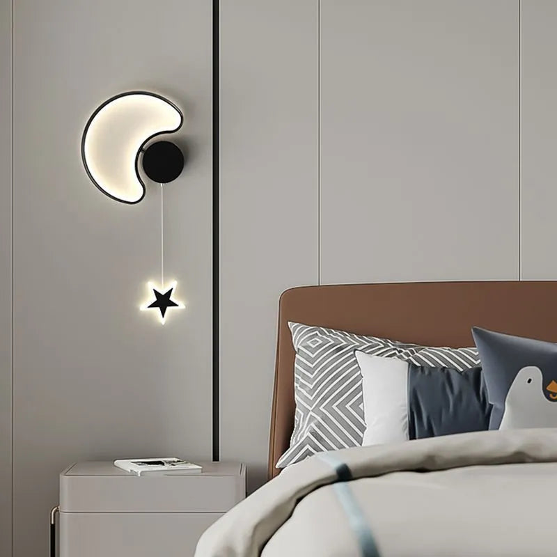 Children's five-pointed star LED wall lamp with three colour settings in white left cloud style