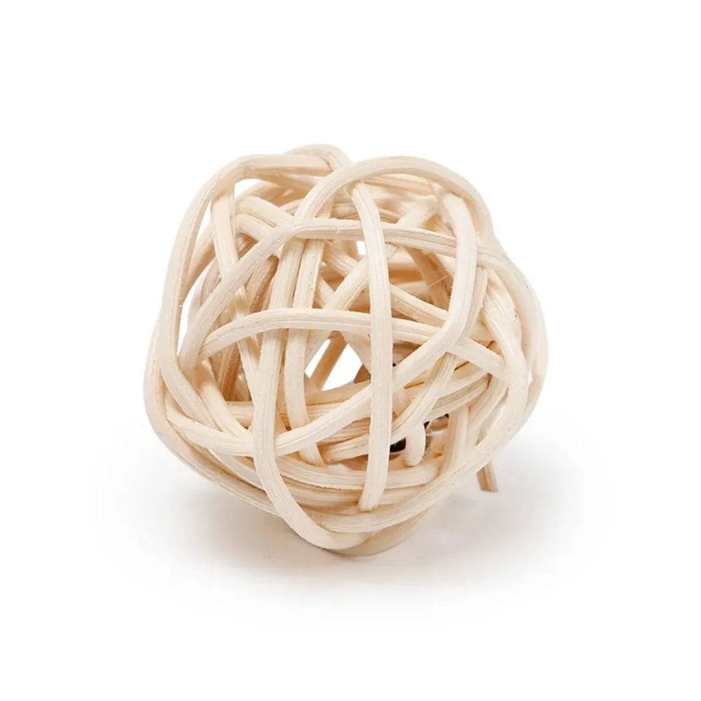 Two-piece cat toy set showing rattan ball and faux feather bell ball for interactive pet play