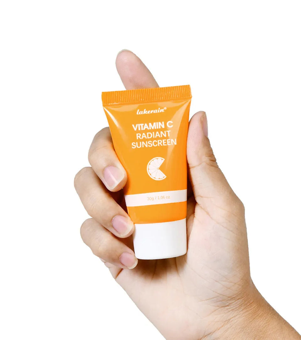 Lakerain Vitamin C Anti-shai Moisturising Sunscreen Cream in a 30g tube with white and orange packaging
