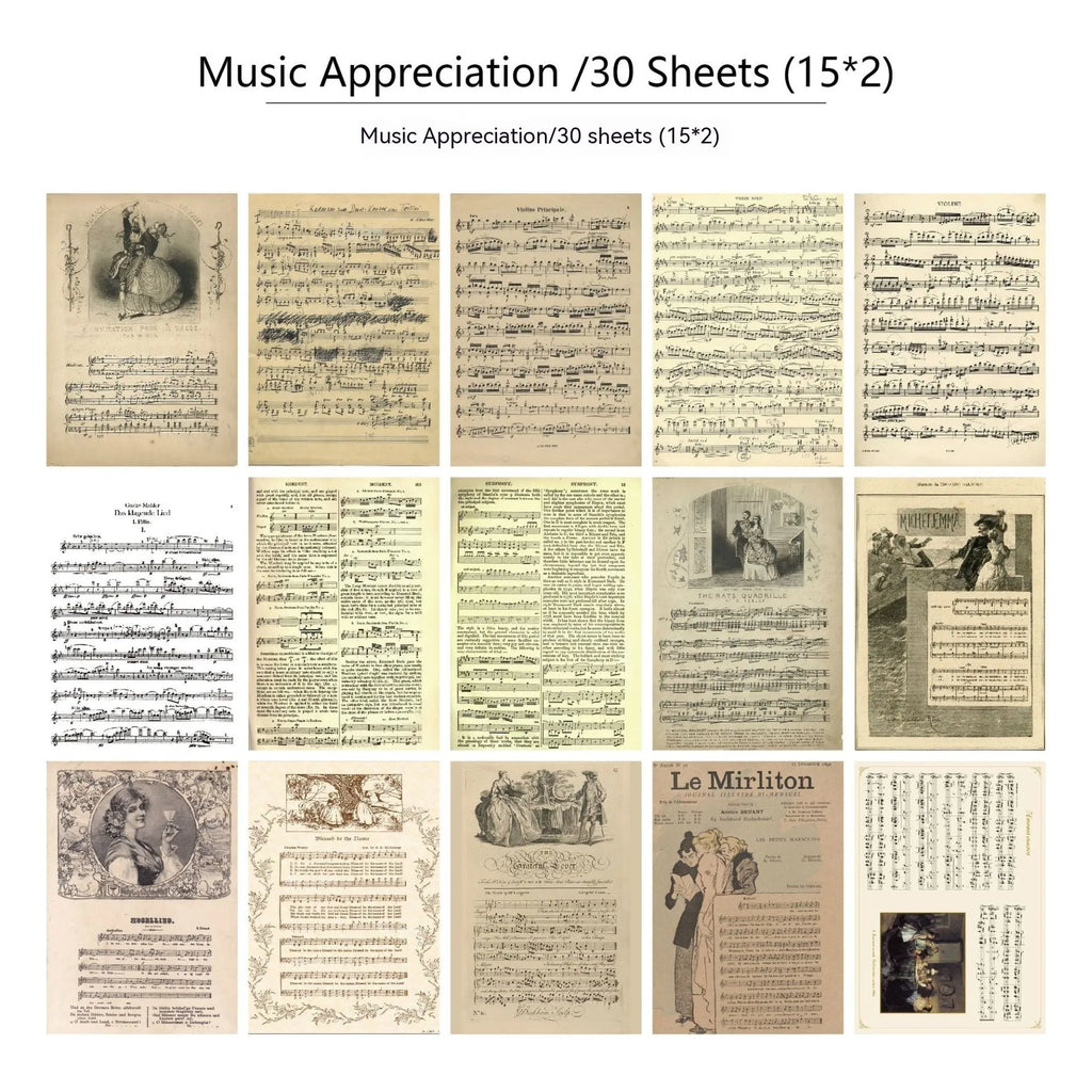 30 pieces of retro-style printed diary newspaper decoration scrapbook paper in assorted colour themes