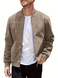 Men's plus size suede casual jacket in army green with a zip front and regular sleeves.