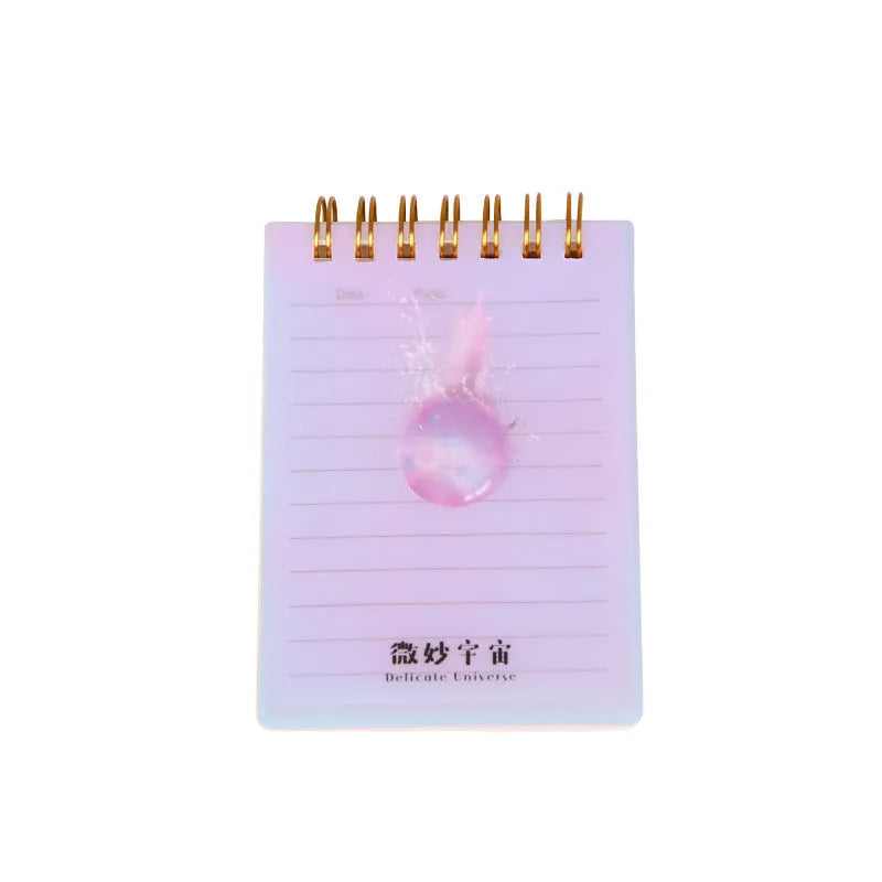 A7 spiral-bound pocket notebook with PP plastic cover in cherry blossom design showing open pages with 80g paper
