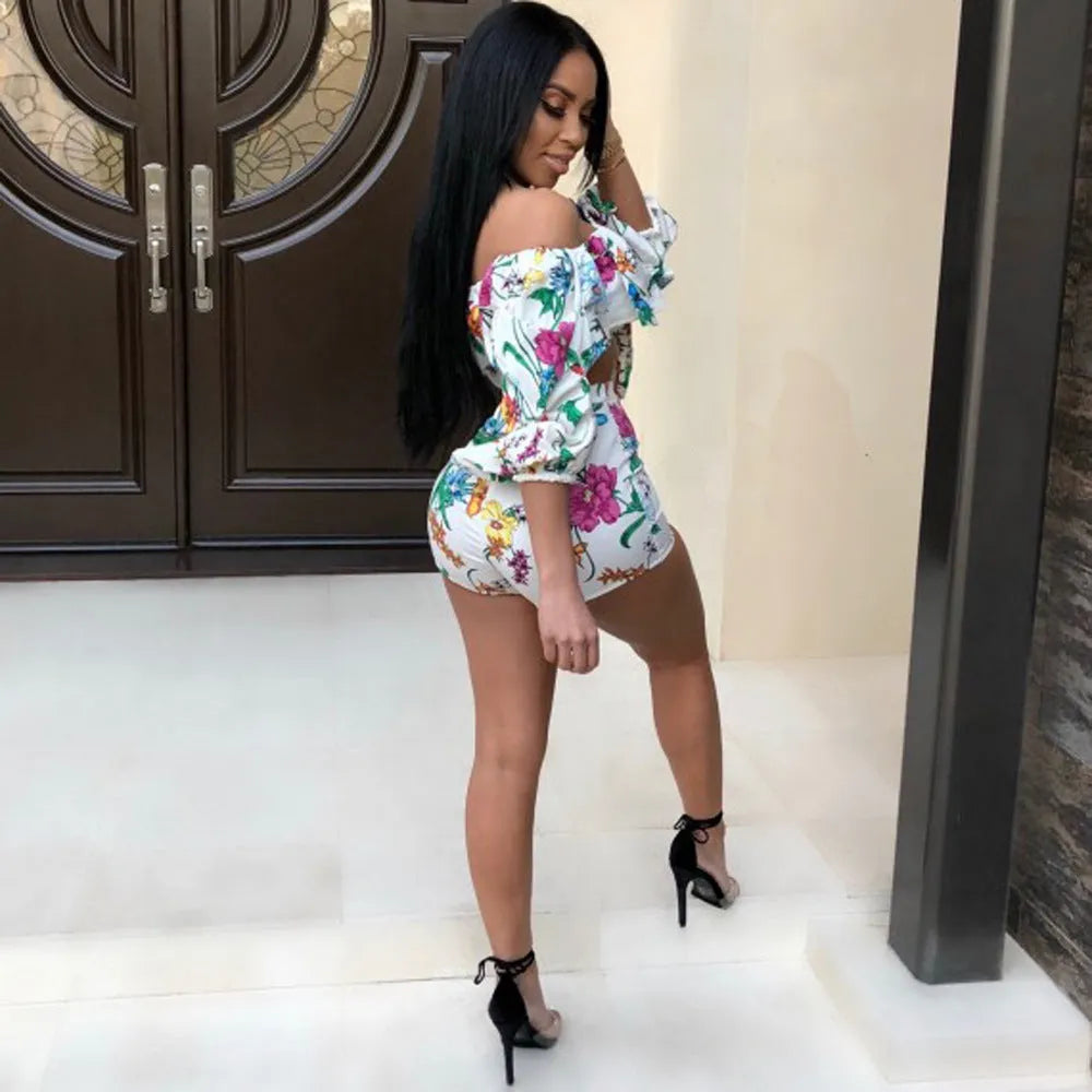 Women's multicolour digital print two-piece outfit with pile sleeves on short top and matching shorts