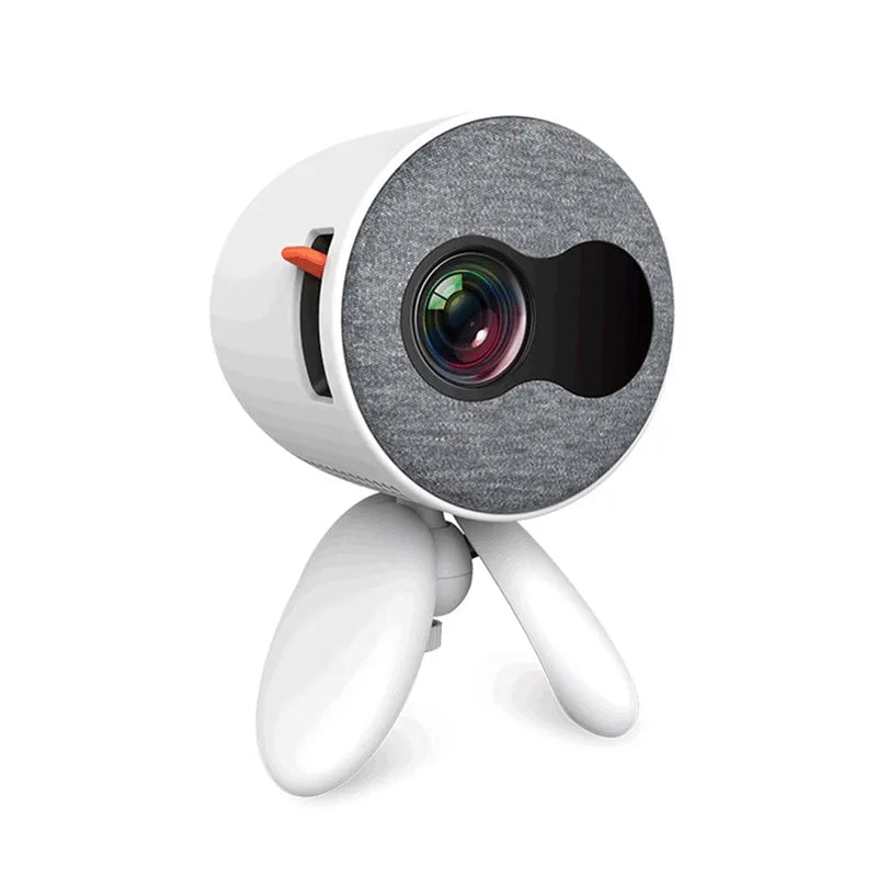 YG220 portable LED projector in white or yellow colour showing front projection lens.