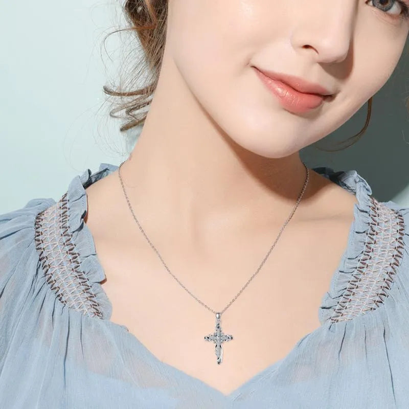 925 sterling silver cross pendant necklace for women, silver colour, 26mm by 17.5mm, 3g weight