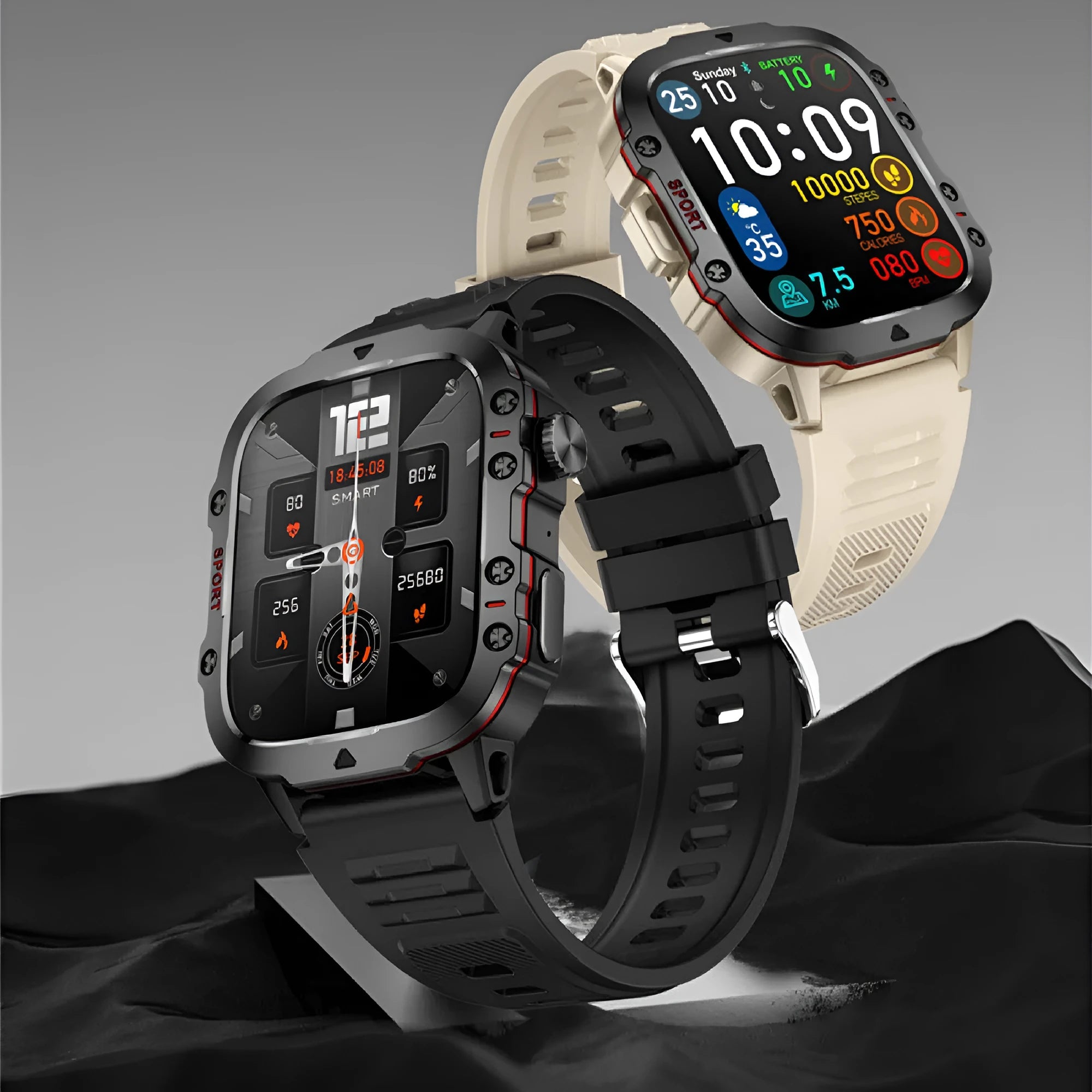 QX11 smartwatch with TFT screen and zinc alloy case shown with optional leather and silicone straps