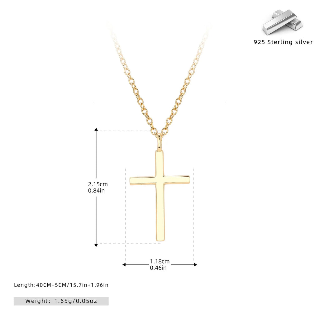 S925 sterling silver cross pendant necklace on an adjustable O-chain in gold plated finish