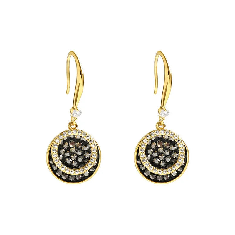 Black alloy geometric round earrings with retro Hong Kong style design measuring 3.6cm