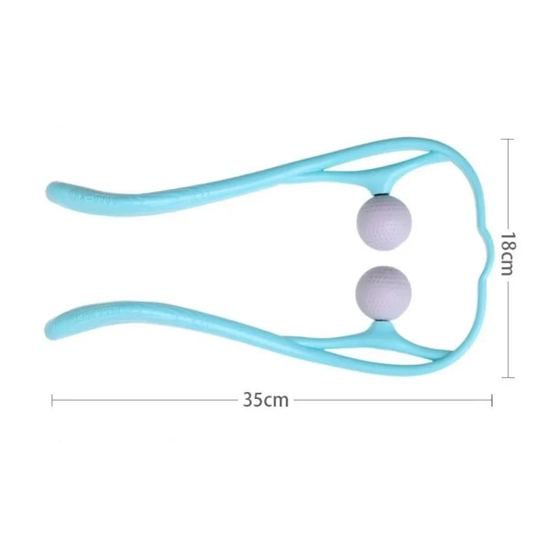 Plastic swan-shaped hand roller neck massager in pink colour with adjustable bracket and 3D massage points.