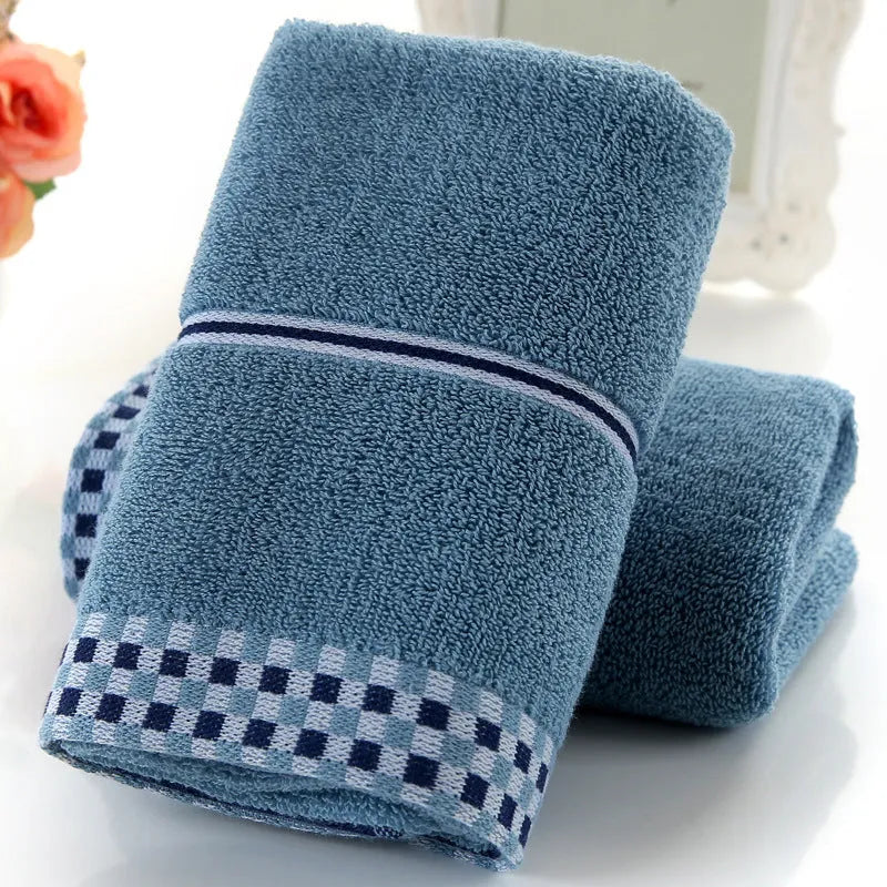 Soft absorbent pure cotton houndstooth facial towel 35x75cm in grey, blue, and green colours