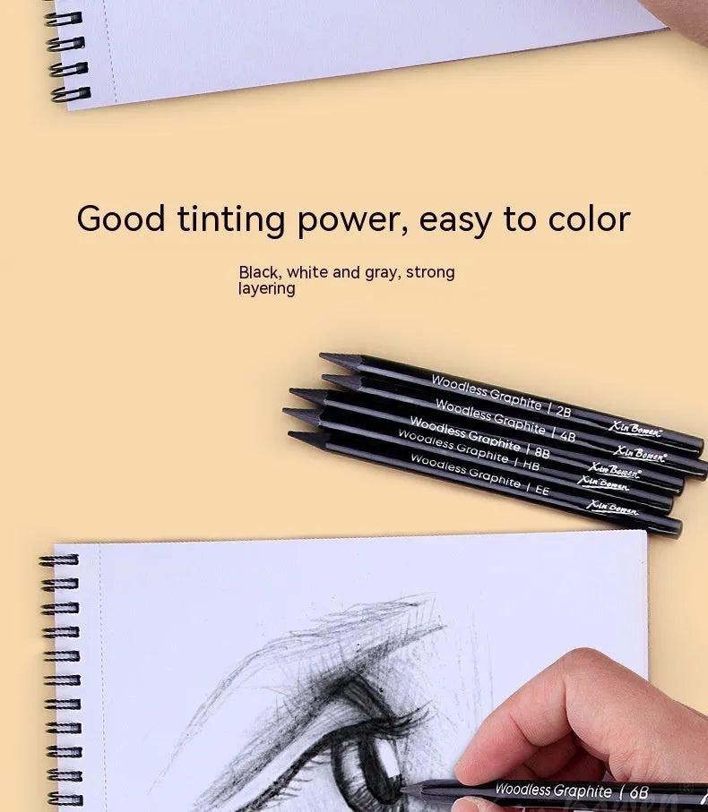 Six graphite sketching pencils with different lead grades in wood-free construction