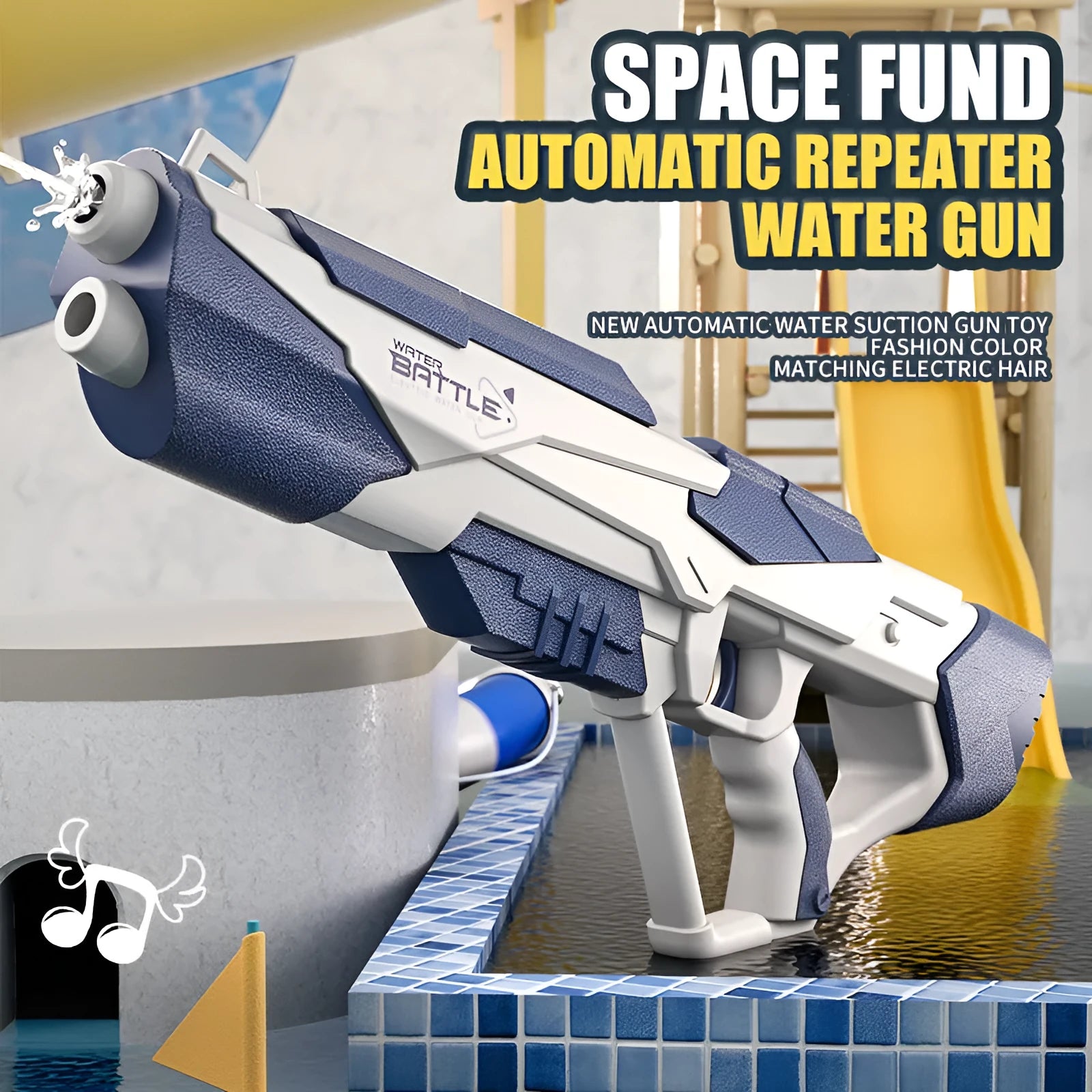 Blue electric water gun with automatic straw for outdoor water fights showing 55cm size
