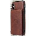 Imitation leather iPhone wallet case in multiple colours showing card slots on the back.