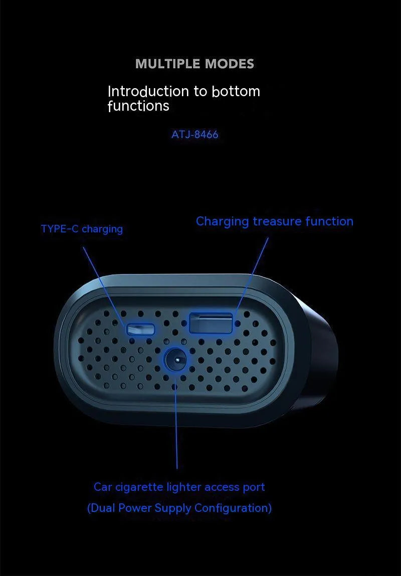 Handheld wireless digital tyre inflator with display showing pressure reading