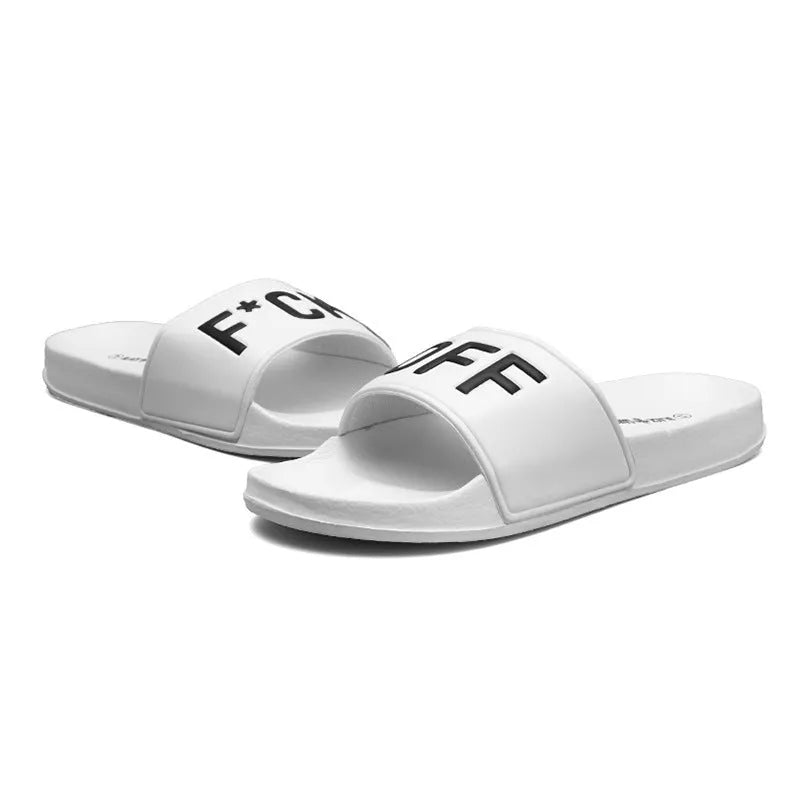 Large size personalised men's slippers with open toe design in black or white colour options