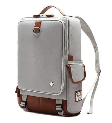 Men's modern Oxford cloth backpack in army green colour, showing its large 30x16x46cm capacity and Korean-style design.