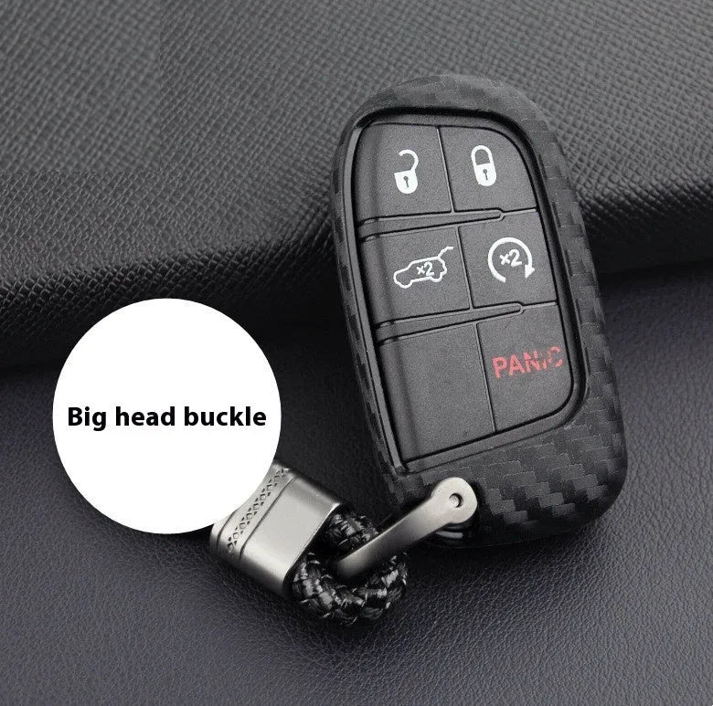 Silicone remote key case for Dodge Chrysler Fiat vehicles with carbon fibre pattern