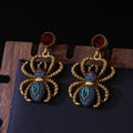 Ruby Spider light luxury distressed earrings alloy 4.4 cm red blue Chinese style women earrings