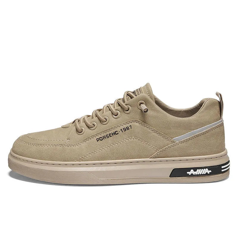 Men's waterproof casual shoes with non-slip rubber soles in khaki, black, and gray colour options