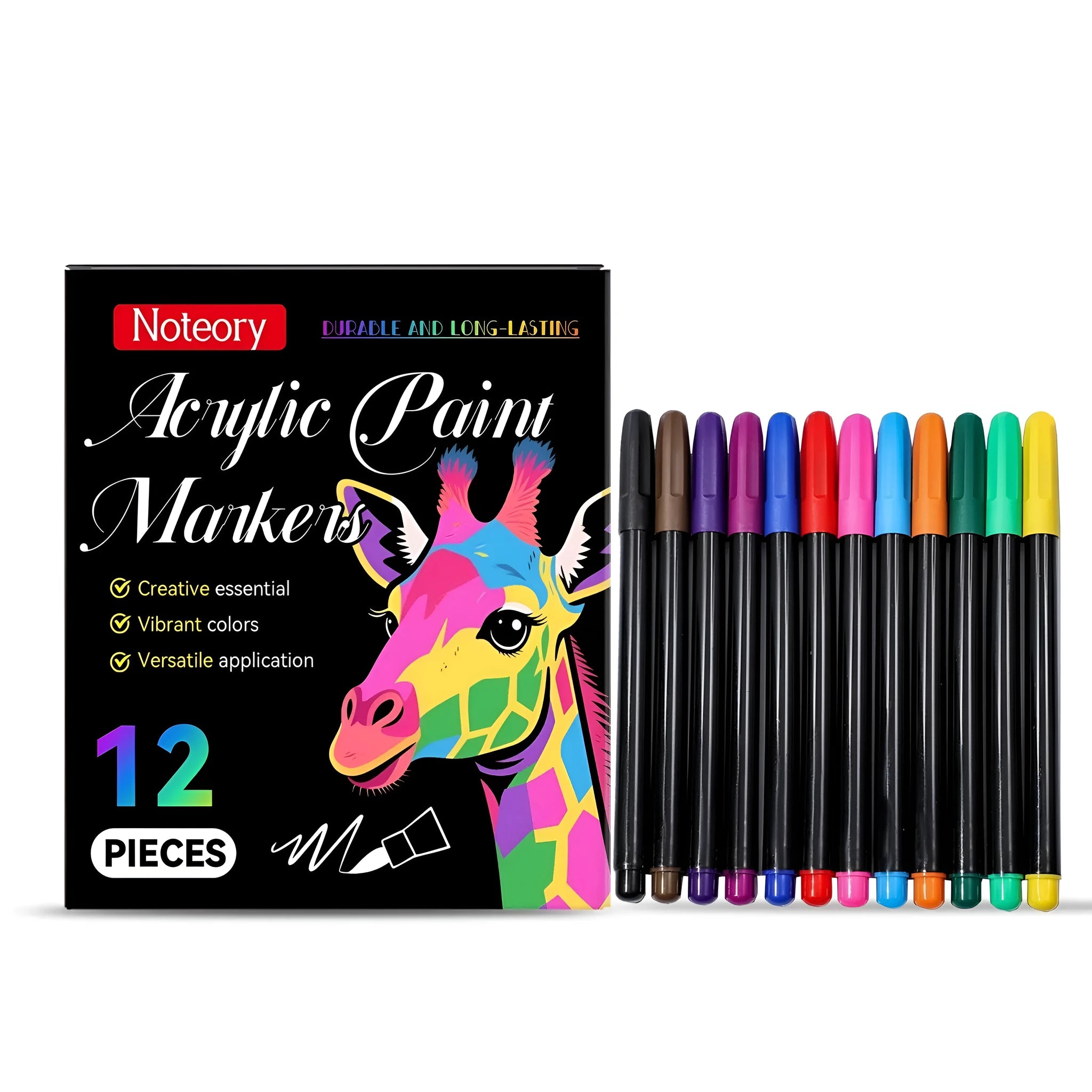 12 identical acrylic paint markers with water-based acrylic resin emulsion formula for multi-surface art and DIY projects
